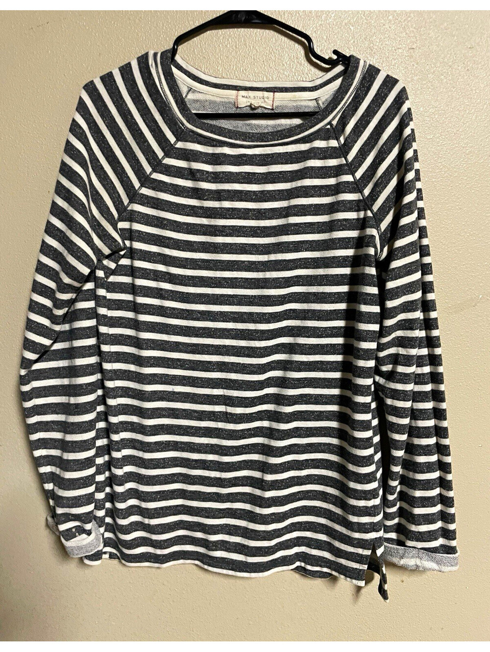 Max Studio Weekend Womens Striped Raglan Crew Neck Long Sleeve Knit Top Large